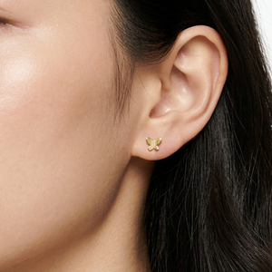 Pendientes de Mariposa Asimétricos Hechos a Mano de Alta Calidad, Joyería de Oro Sólido de 18K, Pendientes Brillantes con Diamantes Naturales - Product Image 5