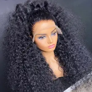 Peluca de cabello humano rizado de 13x4 para mujeres negras, postizo de encaje Frontal con pelo de bebé, color negro Natural, 150% de densidad, 10A