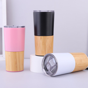 20oz/550ml Wholesale Custom, Bamboo <b>Coffee</b> Insulated Sublimation Double Walled Stainless Steel Tumbler With Straw/ - Product Image 1