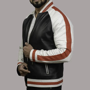 Chaqueta estilo bomber clásica roja a rayas Zack – Prenda exterior de moda para hombre en cuero genuino - Product Image 2