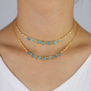 <strong>Turquoise</strong> Gemstone <strong>Necklace</strong> for Women Gold Plated Tear Drop Round Cz Link Chain Women Choker Collar - Product Image 2