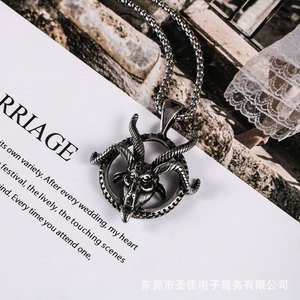 <b>Cross</b> Border European American Goat Head Pendant Stainless Steel Men Necklace SP1067 - Product Image 2