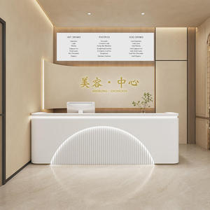 Mostrador de Recepción Moderno de Madera con LED de Lujo y Color Personalizable para Barbería, Salón de Belleza, Oficina, Edificio y Centro Comercial - Product Image 1