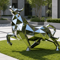 Sculpture de taureau grandeur nature en acier inoxydable poli miroir, moderne et personnalisée, résistante aux intempéries, décoration artistique extérieure