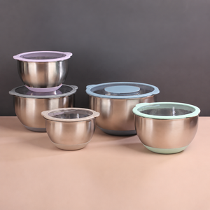 5 Piece Stainless Steel Mixing <b>Bowl</b> Set <b>With</b> Sealed <b>Lids</b> Colorful Food Storage <b>Bowls</b> Kitchen Mixing <b>Bowl</b> <b>With</b> Silicone Bottom - Product Image 2