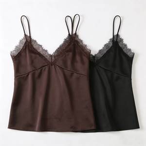 Blusa Elegante Zevity 2026 para Mujer, Sexy, con Tirantes Finos, Color Sólido, Satén, con Detalles de Encaje, Camiseta Tipo Blusa - Product Image 2