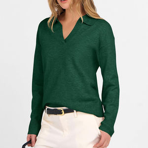 Chemise à manches longues grise personnalisée Automne Printemps Bureau Décontracté Léger Col polo Pull en tricot pour femmes - Product Image 4