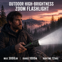 Lampe torche haute luminosité 3000LM 7070 LED, zoomable, pour le camping, la randonnée, longue portée, rechargeable, lampe de recherche extérieure, fournisseur