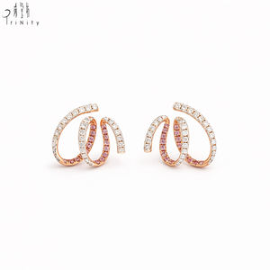 Últimos Productos de la Serie de Joyería con Líneas Curvas, Exquisitos Pendientes Brillantes con Diamantes Naturales y Zafiro Rosa, Pendientes de Oro Rosa Sólido de 18K - Product Image 1