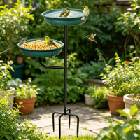 Bain d'oiseaux et mangeoire sur pied en métal, style vintage, en fer, pour jardin, décoration extérieure et alimentation des oiseaux