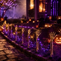 N-CONCEPT Décoration d'Halloween : Lampes à Piquets en Forme de Mains et Bras de Squelette, Guirlande Lumineuse LED d'Horreur à Piles pour Jardin et Fêtes Extérieures
