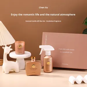 Ensemble d'aromathérapie haut de gamme en trois pièces, diffuseur en rotin, liquide + spray parfumé + bougie parfumée sans fumée, cadeau exquis - Product Image 1