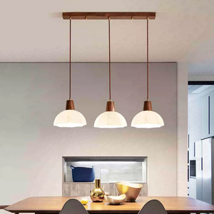 Современная китайская дизайнерская светодиодная люстра из черного ореха, настольная лампа для обеденного стола, трехрожковая, стеклянная, E12/E26, для столовой в скандинавском стиле - Product Image 1