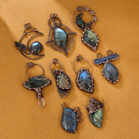 Bijoux soudés pierre précieuse naturelle Labradorite forme libre pendentif larme cuir corde collier Antique cuivre plaqué