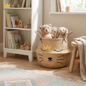 Handwoven Cute Cat Shaped Natural Rattan <b>Woven</b> Storage <b>Basket</b> With Handles For Home Decoration - Product Image 3