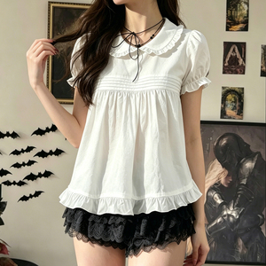Blusa Japonesa Blanca con Volantes y Cuello Babydoll, Estilo Dulce y Elegante, Suave, Favorecedora, Linda y Versátil - Product Image 4