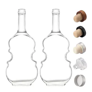 Capacité personnalisée Logo Décoration 500ml Vide Vodka Brandy Tequila Guitare Forme Whisky Bouteille En Verre Spiritueux Vodka