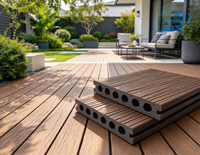Plancher extérieur en composite bois-plastique co-extrudé WPC 140x23mm, à trous ronds, creux, antidérapant, grain de bois embossé