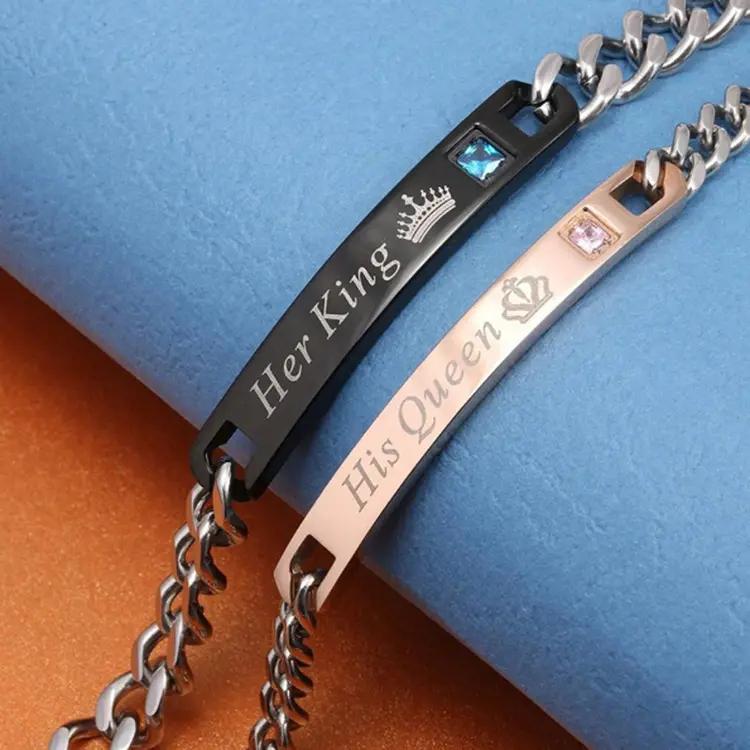 Personalisierung Benutzerdefinierte Charme Gravierte Edelstahl Armband Paar