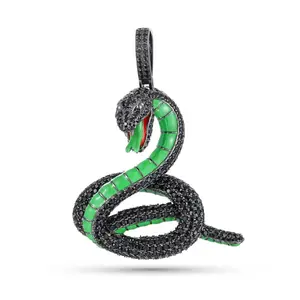 Iced Out Black Rattle Snake Cobra Hanger Ketting Touw Ketting Groen Druipend Olie Koperen Zirkoon Mannen Hip Hop Sieraden