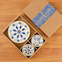 Service de vaisselle japonais en porcelaine, couleur sous-glaçure, compatible micro-ondes, avec bols à soupe et boîte cadeau, idéal pour les cadeaux de mariage