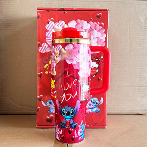 Großhandel Individuell Bedruckte 40oz Vakuum-Isolierflasche Valentinstag Cartoon-Becher mit Griff und Deckel - Product Image 2