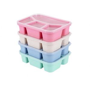 Eco-Friendly BPA-Free Food Containers 4-<b>Compartment</b> Wheat Straw <b>Lunch</b> <b>Box</b> with Cutlery Set - Product Image 1