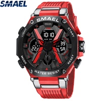 Montre de sport pour homme SMAEL 8087, affichage numérique LED extérieur avec chronomètre, alarme, grand bracelet en plastique, résistance à l'eau 50 bars