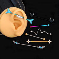 2025 plomb l'acier inoxydable Cool industriel haltère barre d'oreille Piercing Cartilage boucle d'oreille boîte d'expédition bijoux en gros