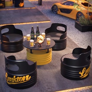 Conjunto <span class=keywords><strong>de</strong></span> Muebles Industriales Retro <span class=keywords><strong>de</strong></span> Barril <span class=keywords><strong>de</strong></span> Petróleo, Sillas y Mesa <span class=keywords><strong>de</strong></span> Metal Creativas para Bar y Cafetería al Aire Libre - Product Image 1