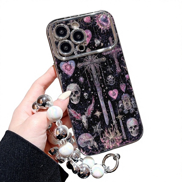 For 16 Animal Dark Starry Sky Cross Phone Case for 17 PRO MAX Electroplated Large View Window Protective Cover
