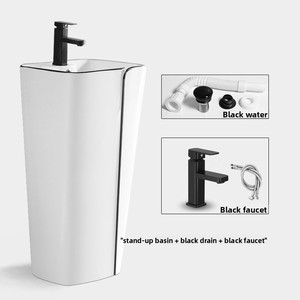 Lavabo a colonna in stile nordico creativo, lavabo integrato in ceramica da appoggio, adatto per balconi e bagni - Product Image 6