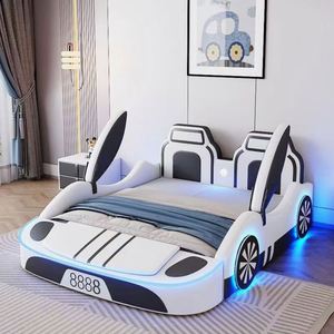 Race Car Kids Bed Multi Functional Storage Design with Safety Guardrails Space Saving Single Bed for Boys <b>Small</b> Rooms - Product Image 1