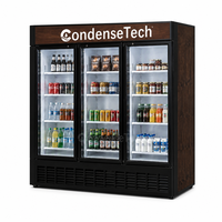 Congélateur vertical à trois portes vitrées, refroidissement par air, contrôle numérique de la température, 1500L, supermarché