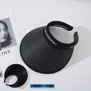 Chapeau de protection solaire d'été à visière ouverte, à large bord, en paille tressée double couche, protection UV, réglable pour femmes - Product Image 3