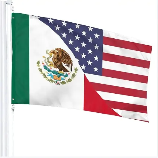 علم المكسيك بأسعار رخيصة للأماكن الخارجية ذو عدستين 5 أقدام × 3 أقدام 100% بوليستر 100D مع إمكانية طباعة حجم حسب الطلب علم بألوان الأحمر والأبيض والأخضر