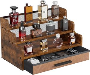 Tiroir de support de Cologne en bois à 3 niveaux Organisateurs de parfum rétro pour hommes Étagère de rangement <span class=keywords><strong>marron</strong></span> rustique pour soins de la peau et affichage de maquillage - Product Image 1