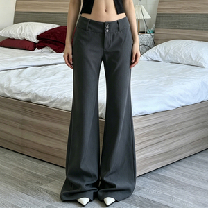 Pantalon de costume pour femme, coupe droite, taille basse, à trois boutons, tissé, décontracté, long, pour le bureau - Product Image 5