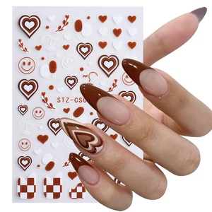 New Nail Stickers Black And White Checkerboard Nail Smiley Face English Fruit Graffiti Flame 3D Glue Simulation Sticker