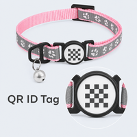 Collier pour chat avec code QR, étiquette d'identification, support AirTag en nylon et silicone, réfléchissant, à libération rapide, léger, réglable, avec clochette, anti-perte