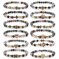Bracelets de perles jaspe à la mode pour hommes, ensemble de perles Dragon/Lion/Panther/dumbell, bouddha, léopard, en pierre naturelle d'agate indienne, 6/8
