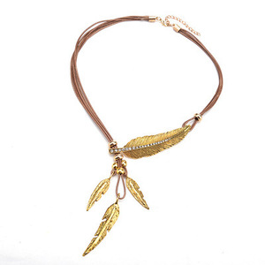 Pluma Cuero Cuerda Aleación Material Pluma hojas cuero cuerda multicapa flecos collar - Product Image 4