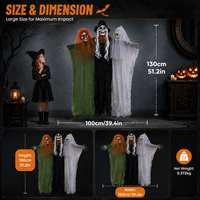 Nouvel ensemble de 3 squelettes fantômes d'Halloween 2026, 130 cm, décorations suspendues à trois têtes pour intérieur et extérieur, accessoires de fête, maison hantée
