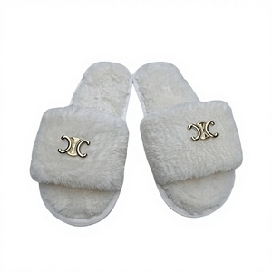 Summer 2026 New Triumph Home Fashion Thong Sandals Polyester Upper Breathable Non-Slip Casual Couple Fuzzy Slippers Wood Midsole