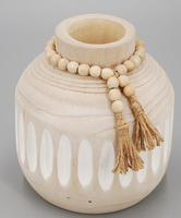 Vase en bois de paulownia rustique style bohème avec pompons décoratifs, centre de table style ferme