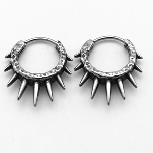 Punk <b>Titanium</b> Steel Retro Earrings Easy Buckle Design Men and Women Hoop Earrings 316 Stainless Steel Men's Jewelry Wholesale - Product Image 2
