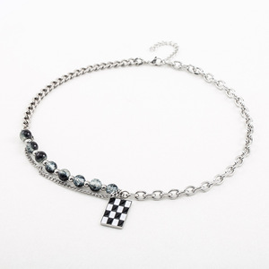 Yunnique-collar de estilo Punk unisex, de acero de titanio, con cuentas, patrón de tablero de ajedrez blanco y negro, diseño geométrico, joyería de moda - Product Image 2