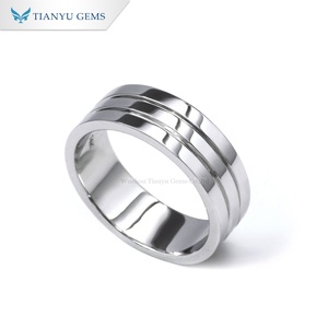 TIANYU GEMS Custom 14K White Gold Minimalist Double-Line Style 7mm Band Stylish <b>Men</b>’s <b>Ring</b> - Product Image 3