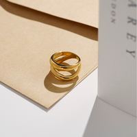Bague géométrique double couche incurvée irrégulière en acier inoxydable plaqué or 18 carats, étanche, vente en gros de bijoux pour femmes R254590