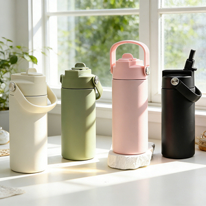 OEM 14oz Double Wall Vacuum Insulated Kids School <b>Flask</b> 400ml Stainless Steel Water Bottle with Dust-proof Straw Lid and Handle - Product Image 1